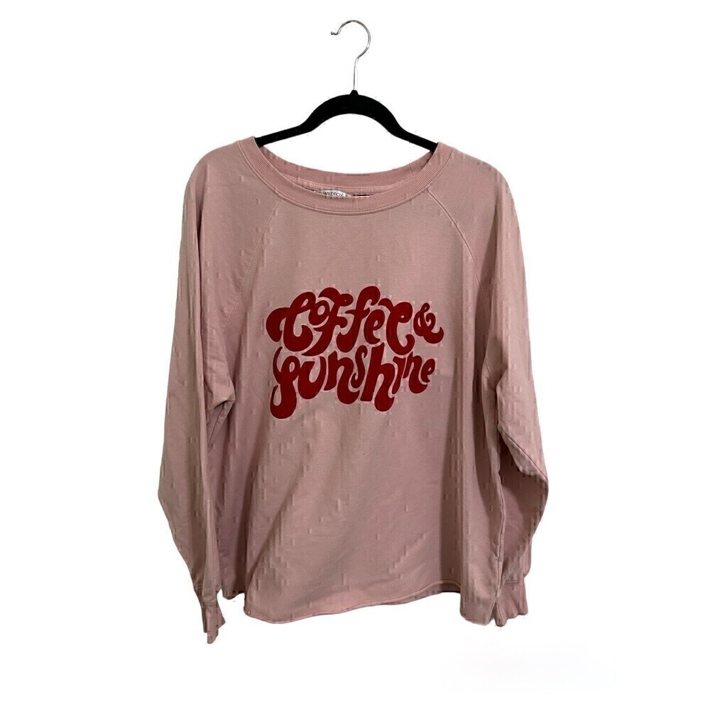 Wildfox Sweater Size Large Womens Long Sleeve Pink Coffee & Sunshine Spell Out